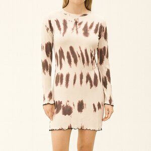 Zara Tie Dye Long Sleeve Crew Nek Mini Dress Cream Purple Size M Casual Jersey